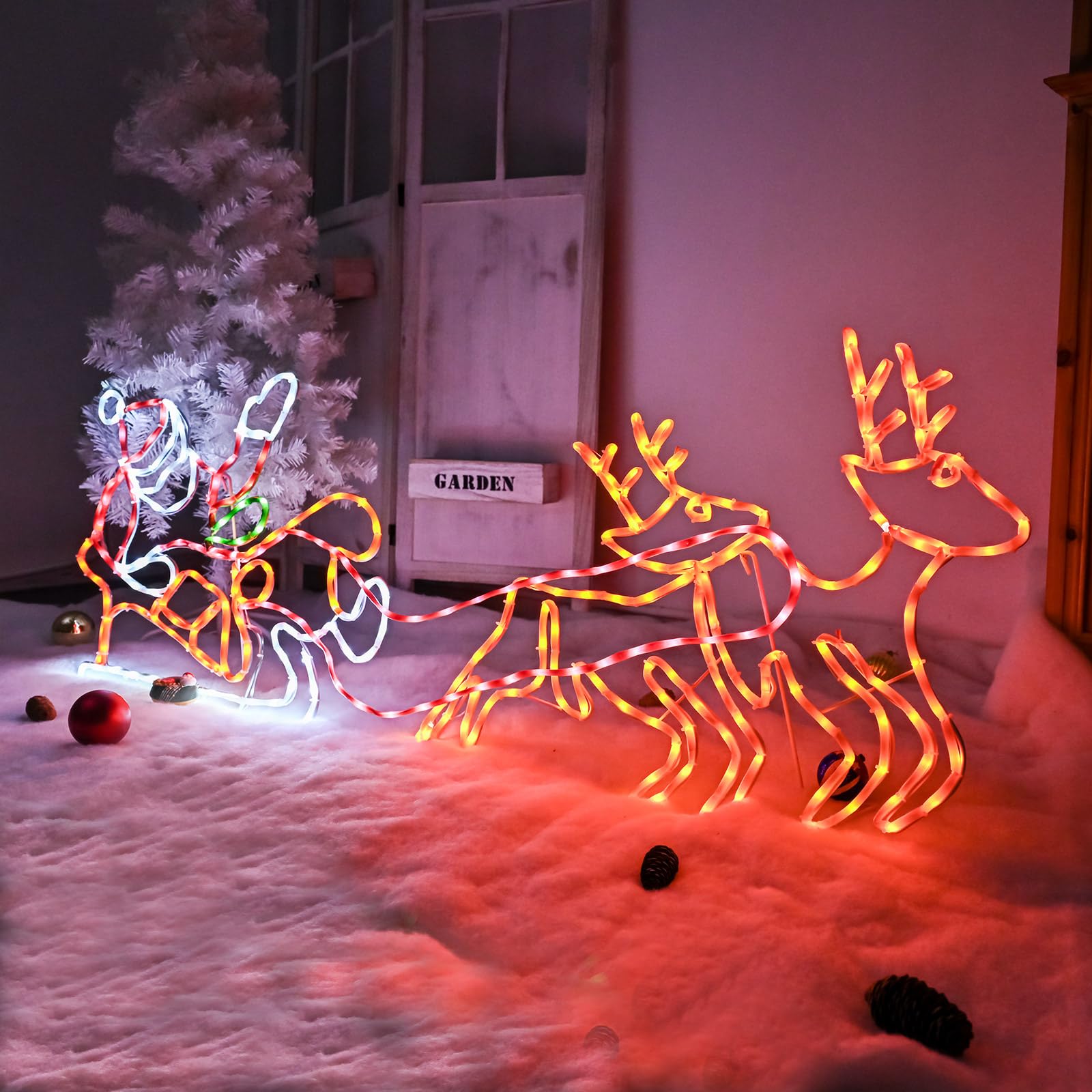 Hawisphy 5FT 273 LED Christmas Santa Claus, Light up Christmas Father Neon Sign Animated Christmas Decoration for Xmas Indoor Ou