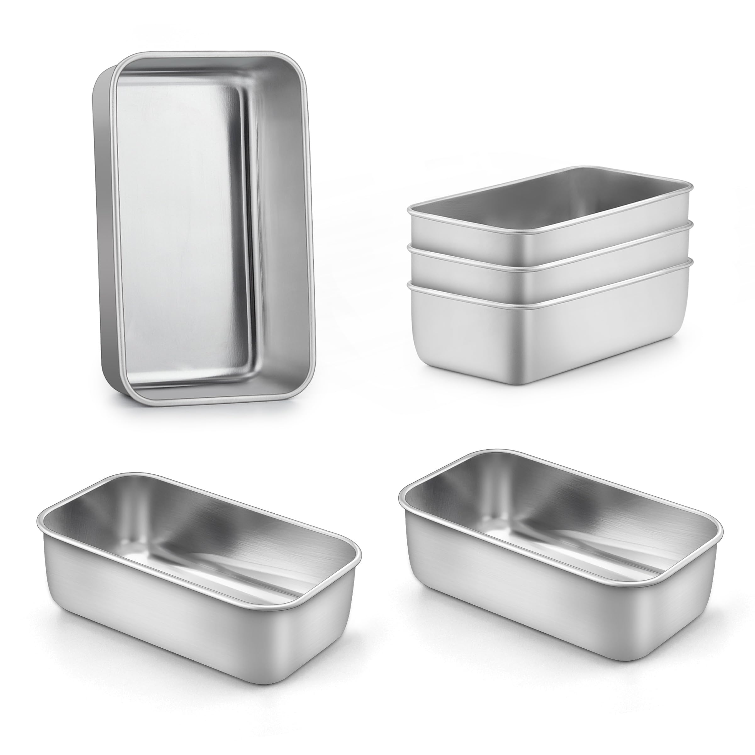 LIANYU 6 Pack Mini Loaf Pan Tins for Baking Bread, 6.3 x 3.5 Inch Stainless Steel Small Bread Loaf Pan for Homemade Meatloaf, Ti