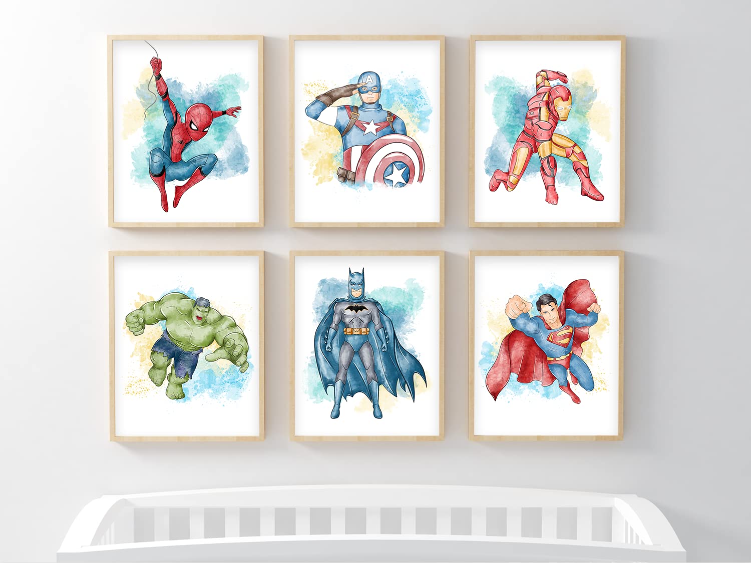 Nistio Superhero Wall Decor, Superhero Wall Art For Boys Bedroom, Avengers Prints, Set Of 6 Prints, Iron Man, Spiderman, Captain