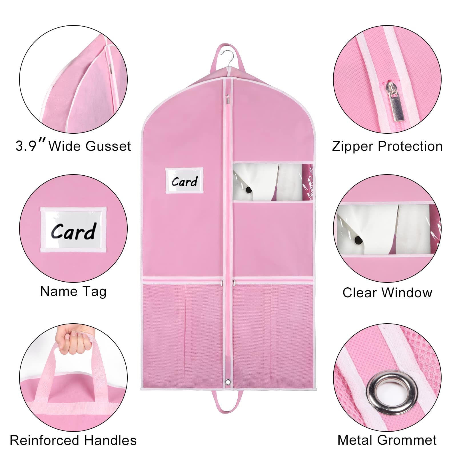 Zilink 43'' Garment Bags for Travel for Women Carry on Suit Bags for Travel and Storage Gusseted Hanging Garment Bags with Handles for Coats  Jackets  Shirts Dresses  Pink