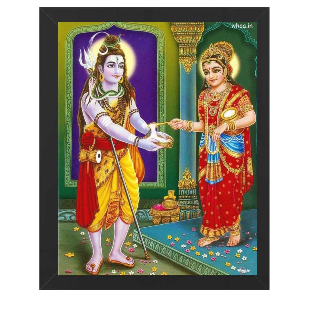 Vishara Hindu Religious Shiva And Maa Annapurna Devi Design Wall Art Painting Frame For Home Decoration And Gifting, Traditional