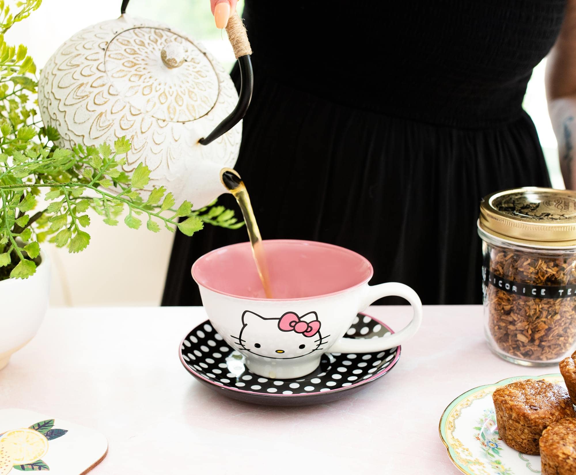 Silver Buffalo Sanrio Hello Kitty Ceramic Teacup And Saucer Set | Tea Party Gift Set For Coffee, Espresso - 12 Ounce