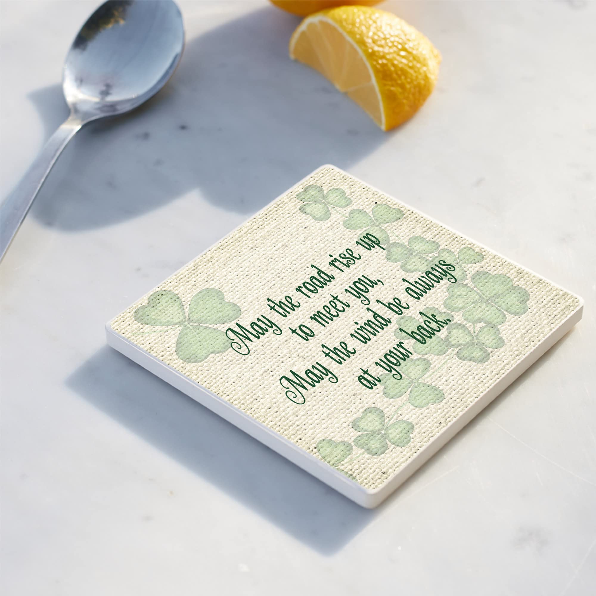 Irish Blessings Shamrock Green 4 X 4 Absorbent Ceramic Square Coasters Pack Of 4