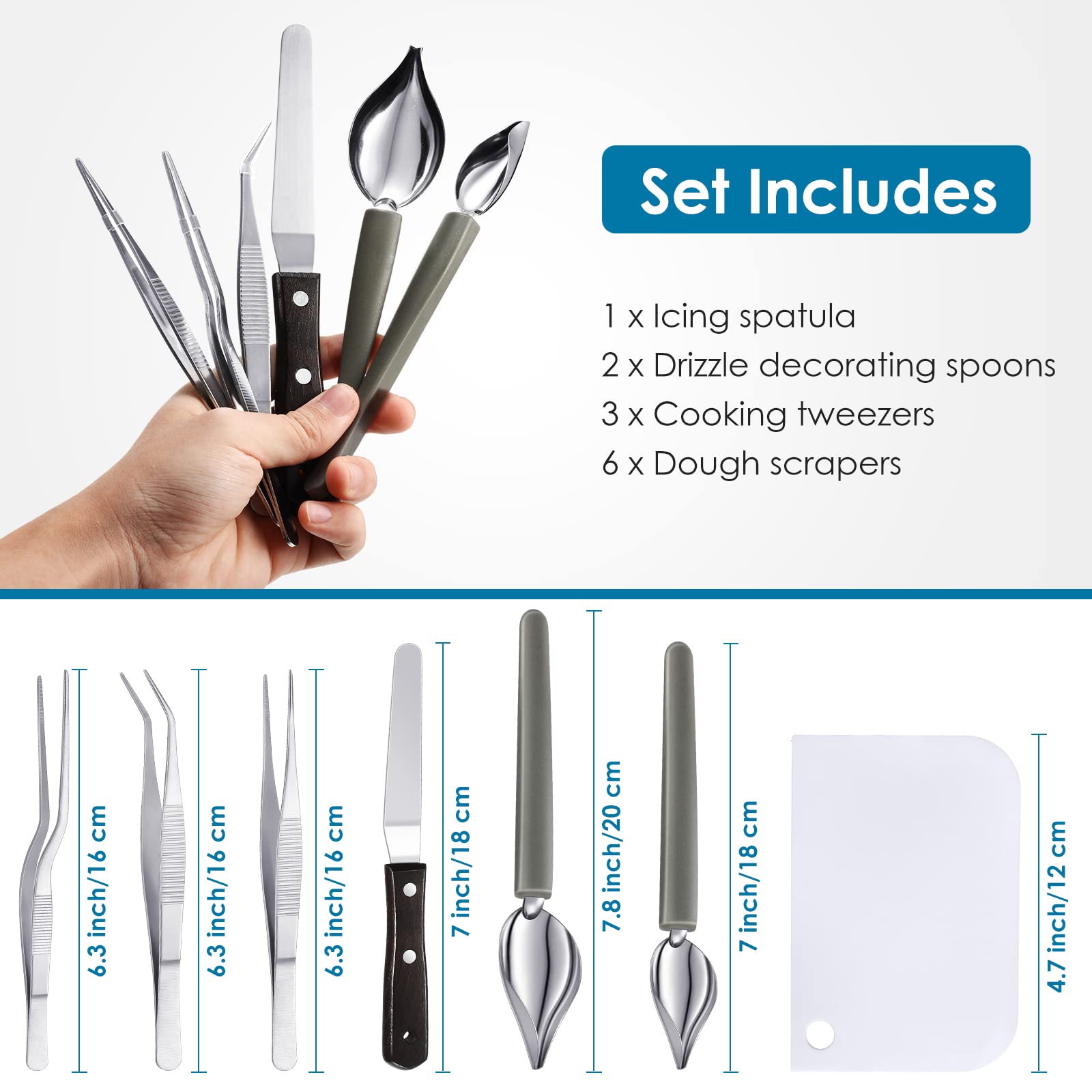 12 Pieces Culinary Precision Drawing Spoons Drizzle Decorating Spoons Stainless Steel Cooking Tweezers Plastic Dough Scrapers Se