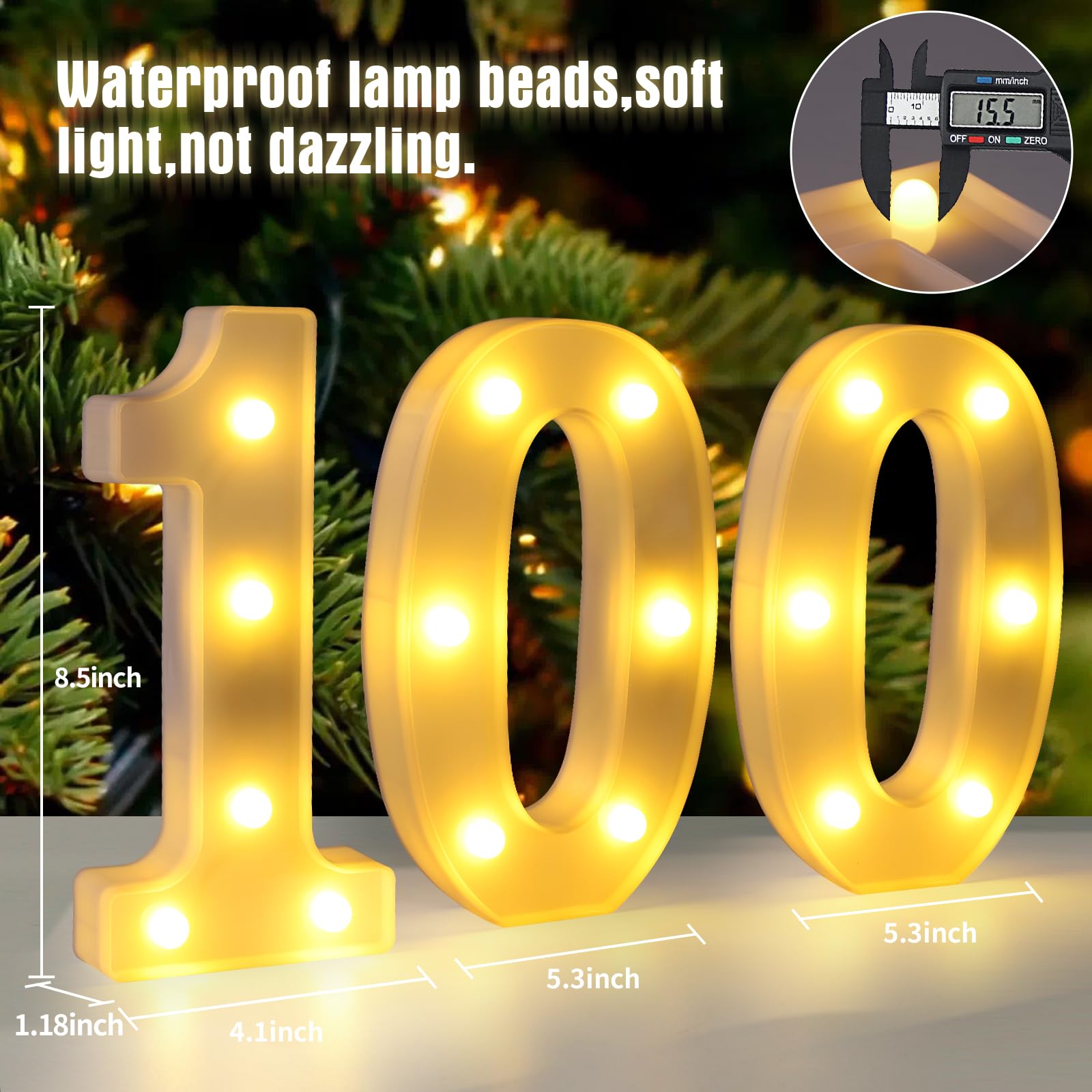 Funsky 100th Birthday Decorations, LED Light Up Numbers Sign, 21cm, White, Model LED-101 for Centerpieces & Party Backdrop Decor