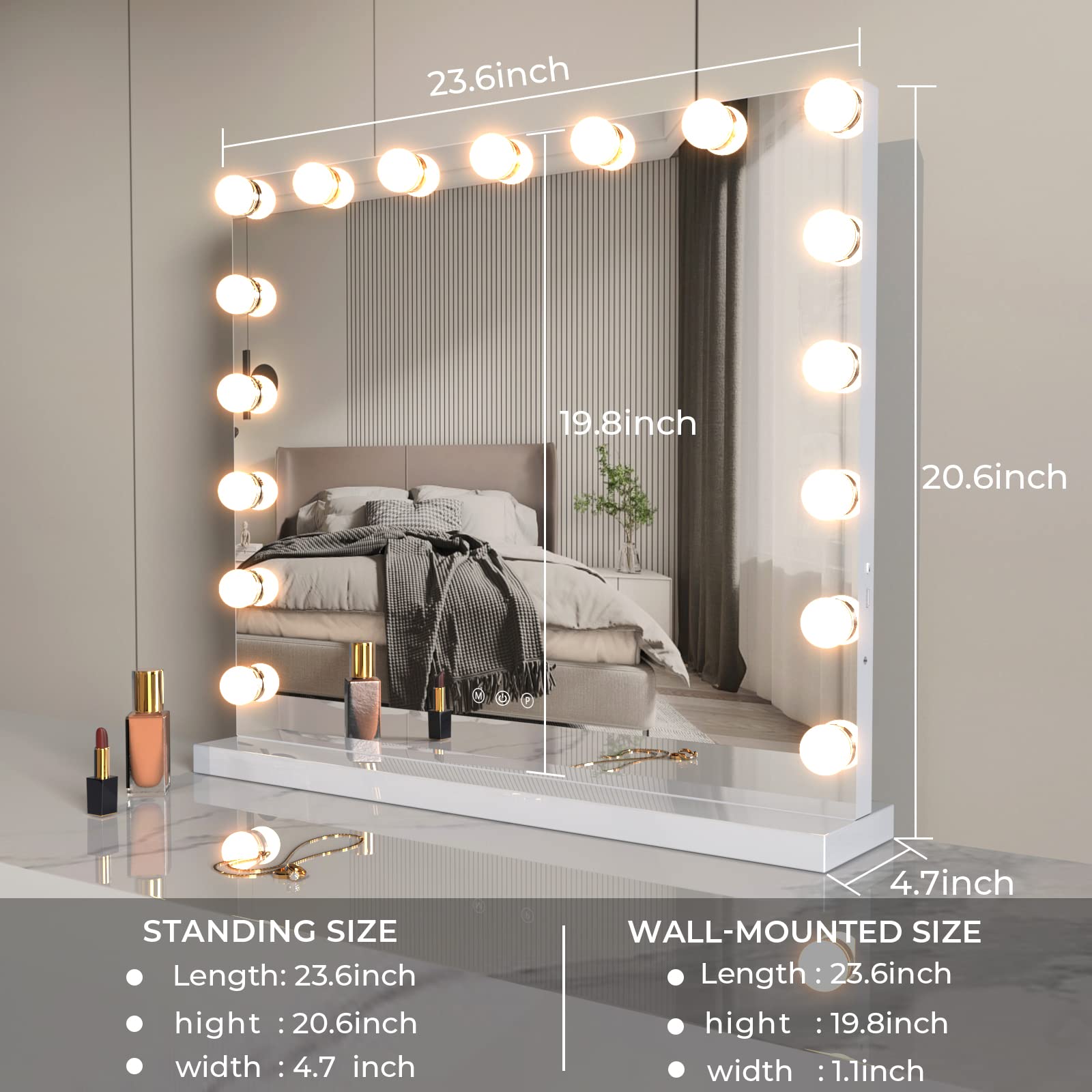 Zl Zeling Vanity Mirror Makeup Mirror With Lights,23.6'' X 19.6''Large Tabletop Light Up Mirror With 17Bulbs,10X Magnification,U