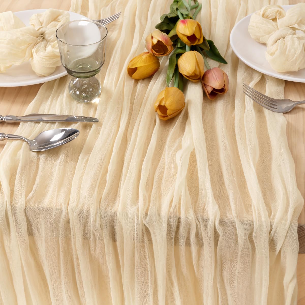 MLMC Beige Cream Cheesecloth Valentines Table Runner Extra Long 13.3ft Rustic Boho Cheese Cloth Table Runner Decor 35 x 160 inch