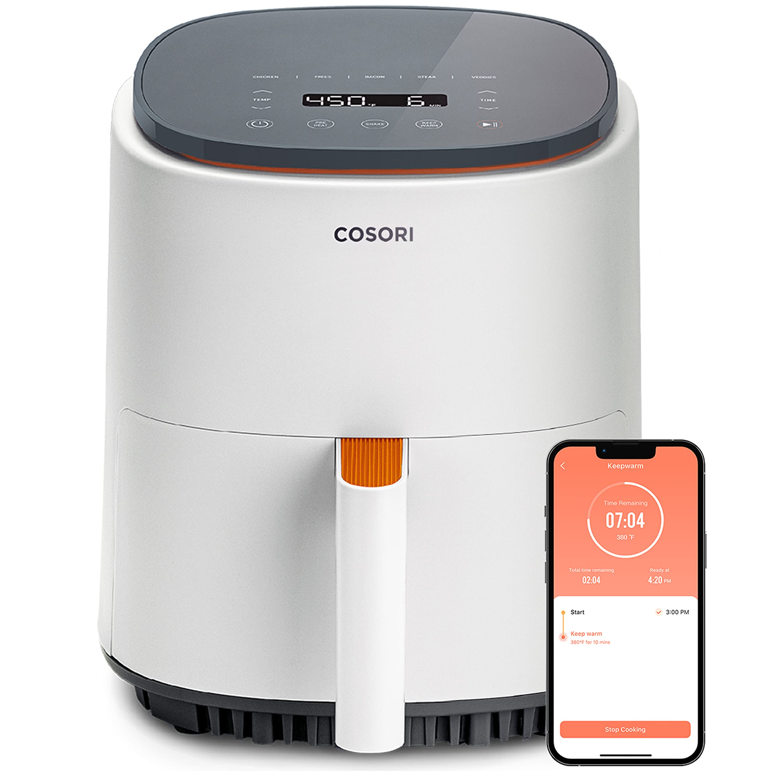 COSORI Air Fryer 4 Qt  7 Cooking Functions Airfryer  150+ Recipes on Free App  97% less fat Freidora de Aire  Dishwasher-safe  Designed for 1-3 People  Lite 4.0-Quart Smart Air Fryer  White