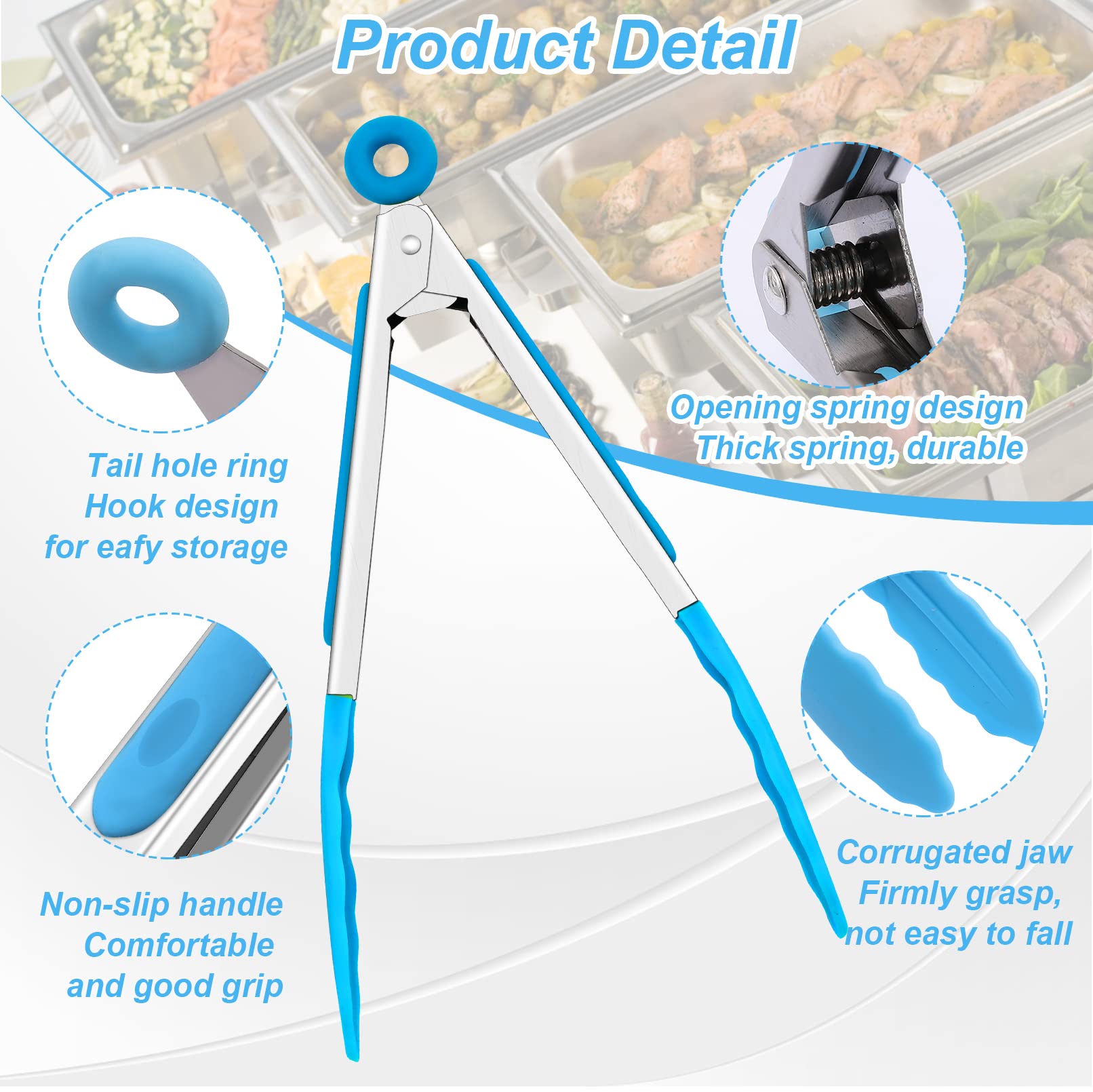 Nunesoke 6Pack Kitchen Tongs,7 Inch Small Silicone Tongs,Serving Tongs With Silicone Tips Sliding Rings,Food Tongs Stainless Ste