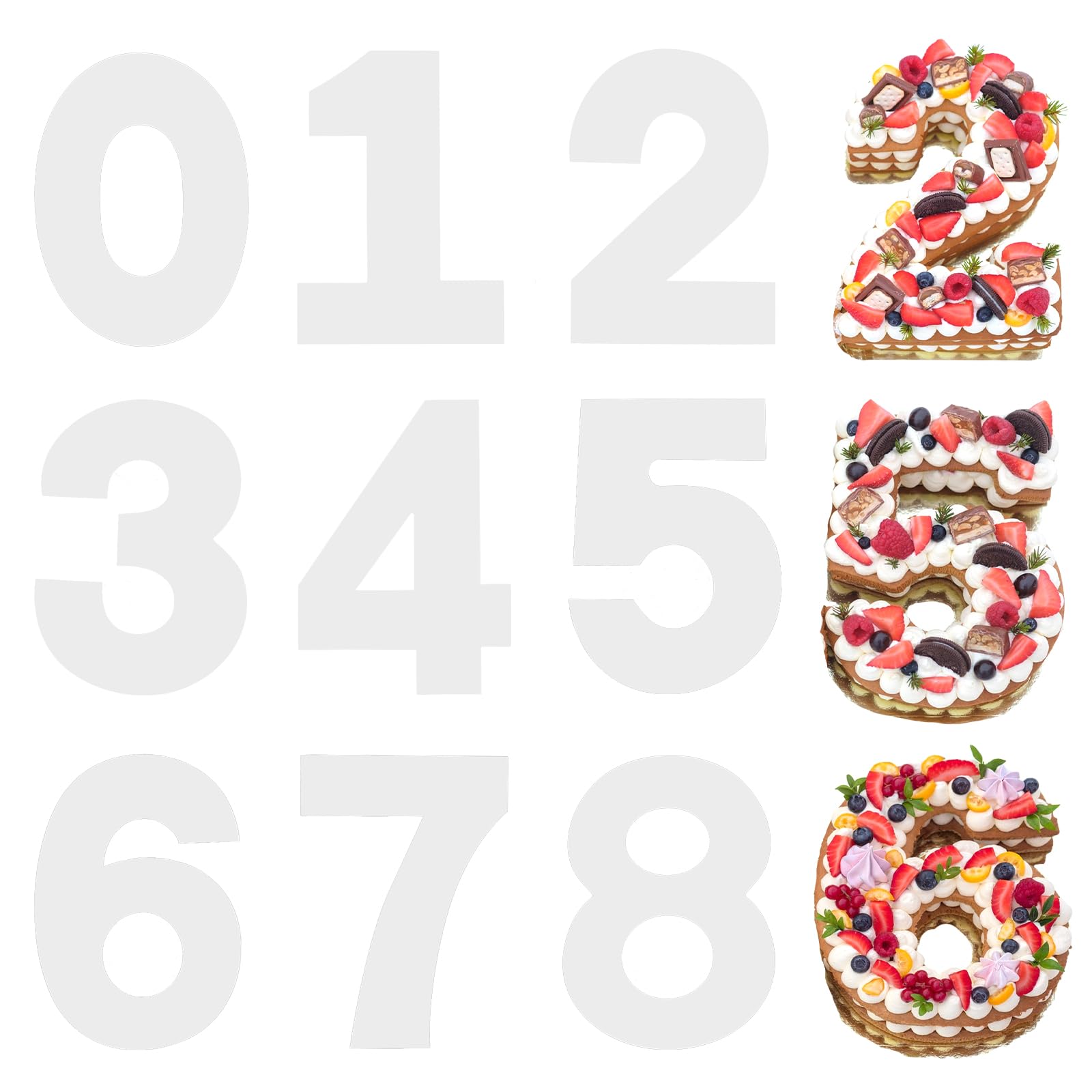 12 Inch Large Size Number Cake Mold Baking Forms Moulds, 9 Pieces 0-8 Cake Number Stencils Flat Plastic Templates Cake Cutting N