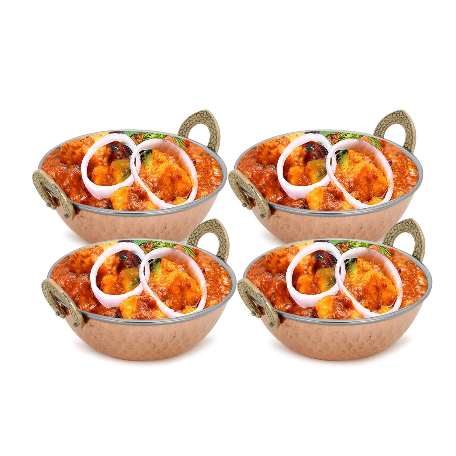 Zap Impex Indian Serving Bowl Copper Stainless Steel Hammered Karahi Indian Dishes Serveware For Vegetable And Curries (13 Cm) S
