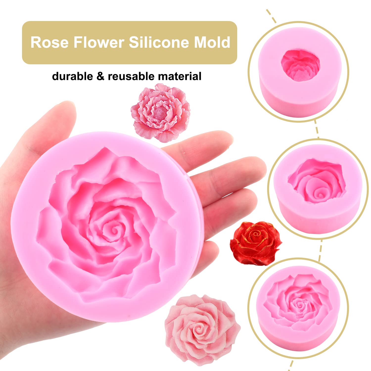 Zixiang Bloom 3D Rose Flower Silicone Mold Peony Flower Fondant Molds For Cake Decorating Soap Candle Making Candy Chocolate Pol
