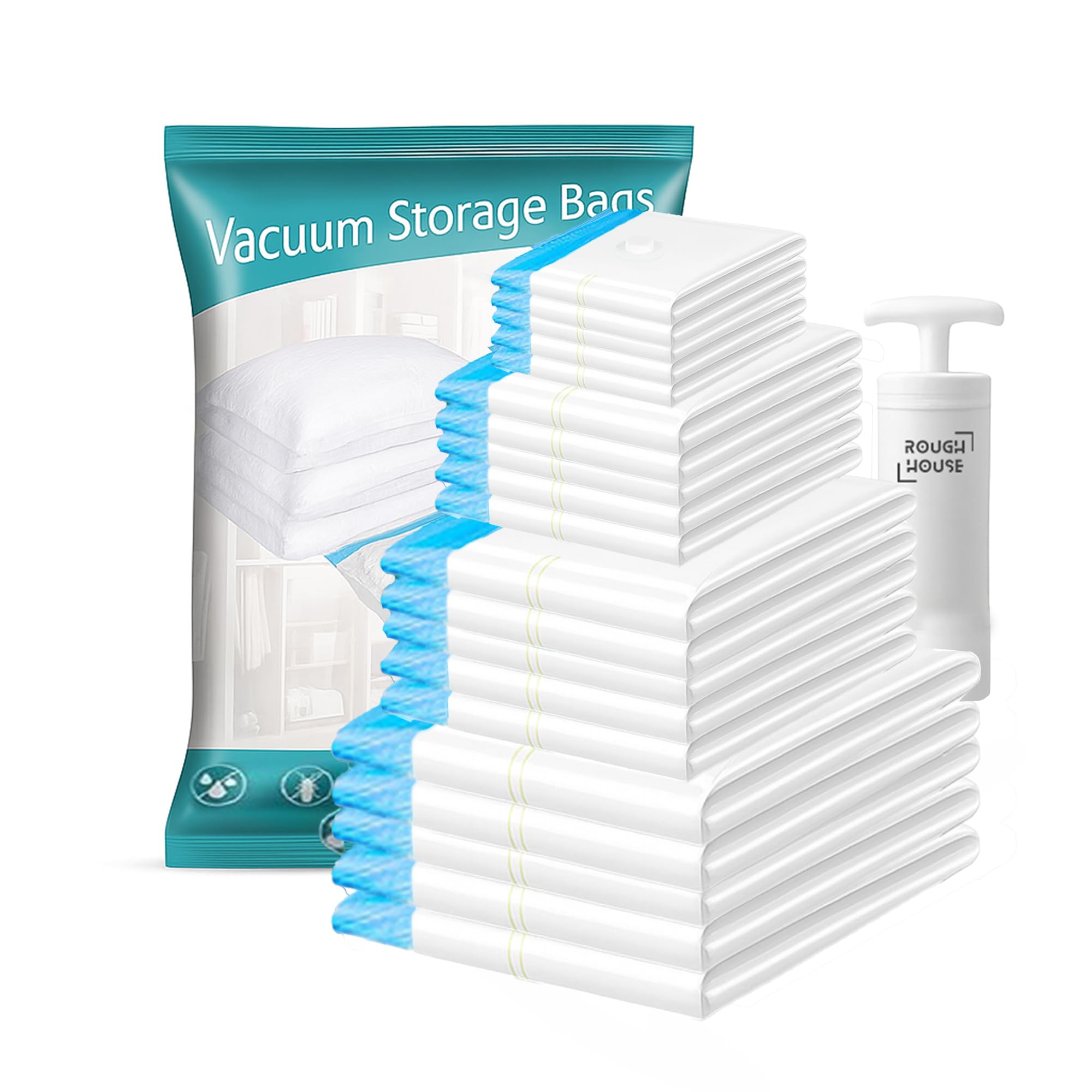 Roughhouse Vacuum Storage Bags Pack Of 20 | 60 Micron Thick | 5S + 5M + 5L + 5Xl | Family Home Storage Set | Airtight Double-Zip