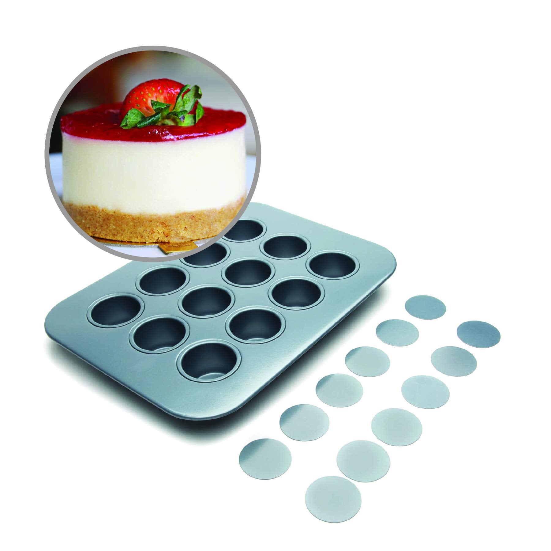 Fox Run Mini Cheesecake Pan With Removable Bottoms, Non-Stick, 10.5 X 14 X 1.5 Inches