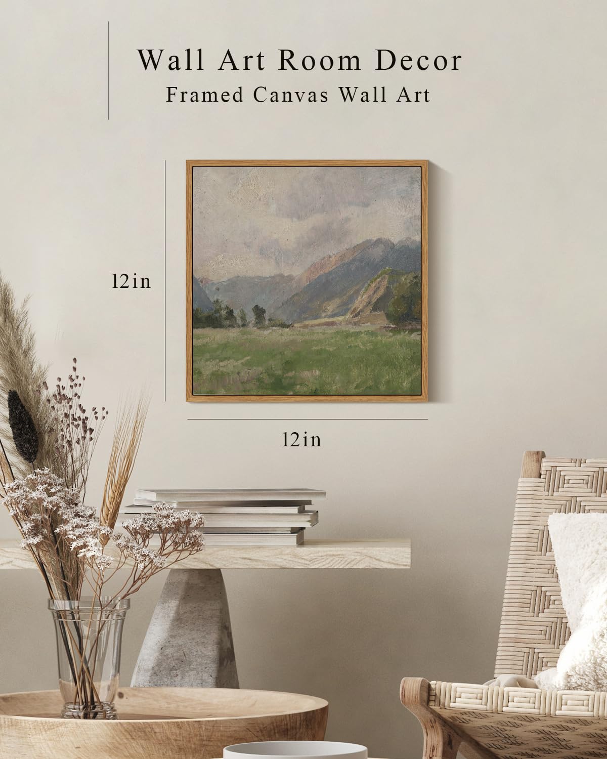 Insimsea Square Framed Canvas Wall Art, Room Decor Vast Prairie Mountain Wall Art Decor, Natural Scenery Canvas Paintings, Wall