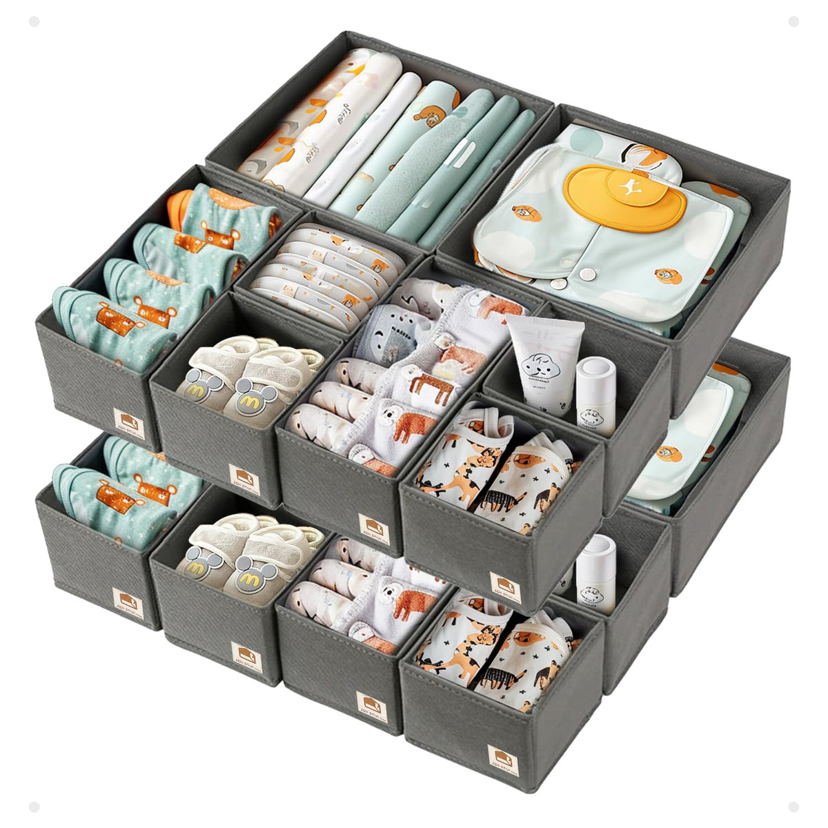 ZenStorage 16 Pack Drawer Organizer for Baby Clothes, Nursery Drawer Organizer for Baby Diaper, Collapsible Deep Fabric Drawer O