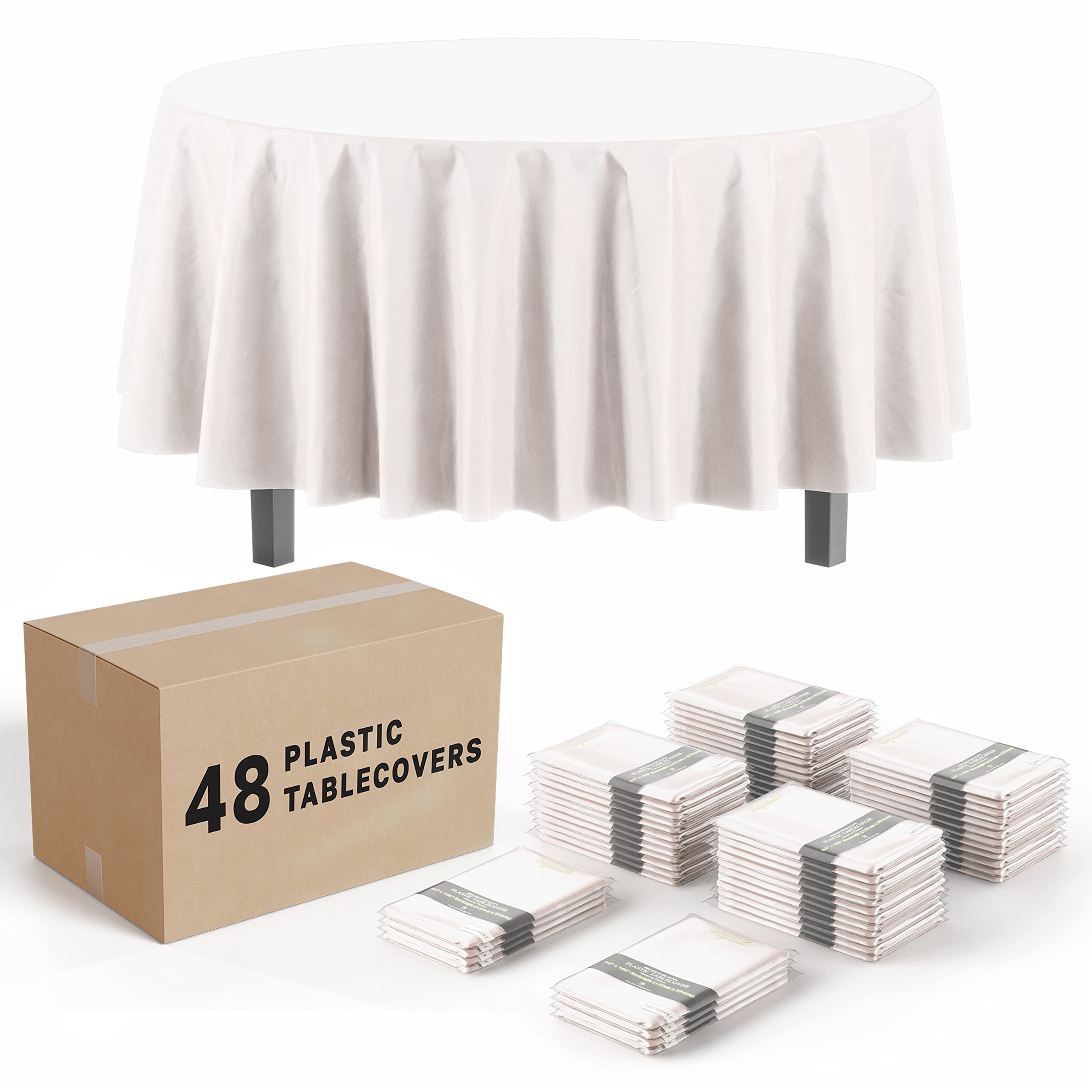 Exquisite White Round Tablecloths In Bulk 48 Pack White Plastic Disposable Table Cloth 84 Inch White Tablecloth Plastic Table Cl