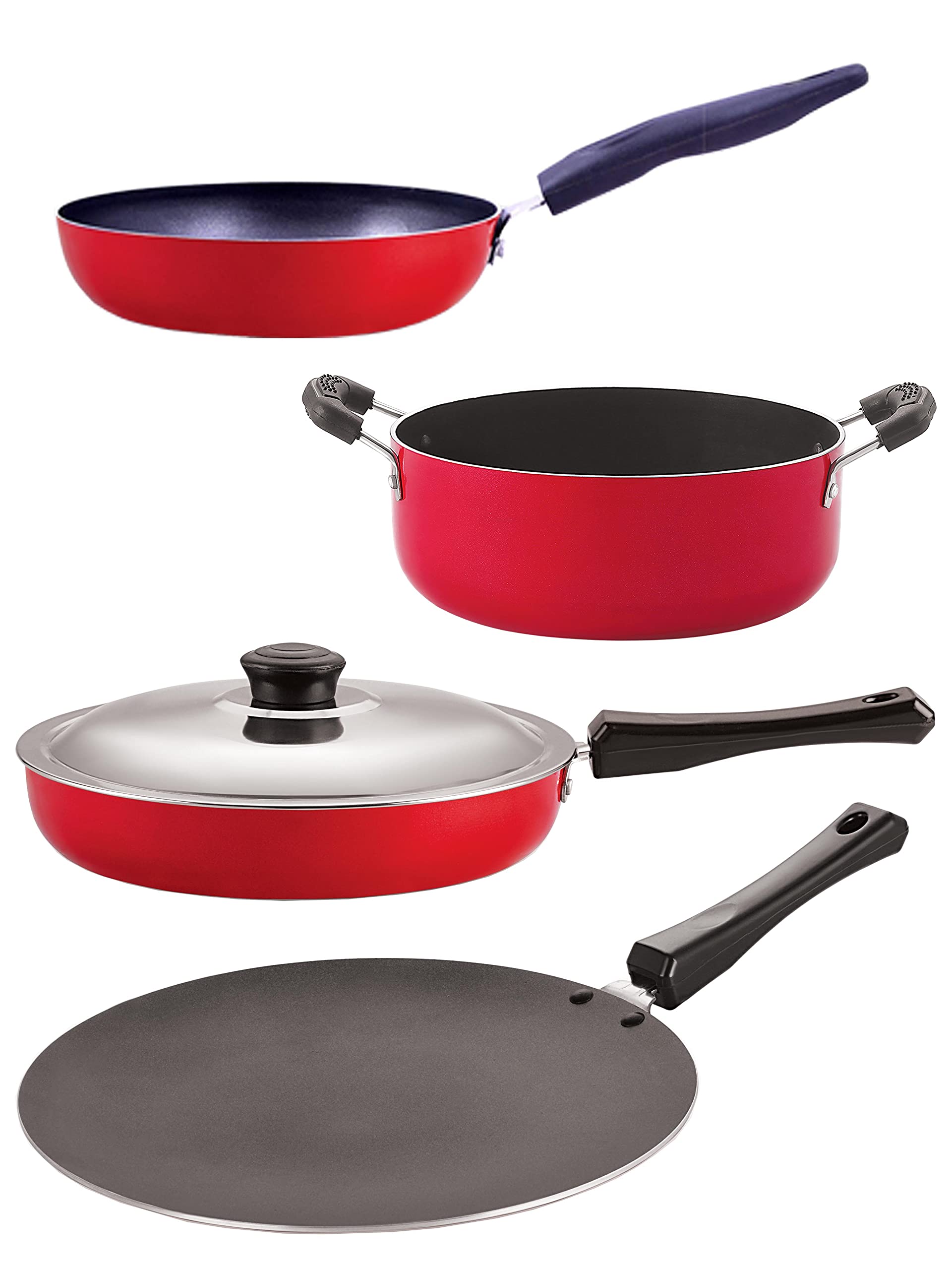 Nirlon NonStick Aluminium Heat Resistance Cookware Set Of 4Pieces With Bakelite Handle(Ct12_Fp11_Cvg_Cs24)