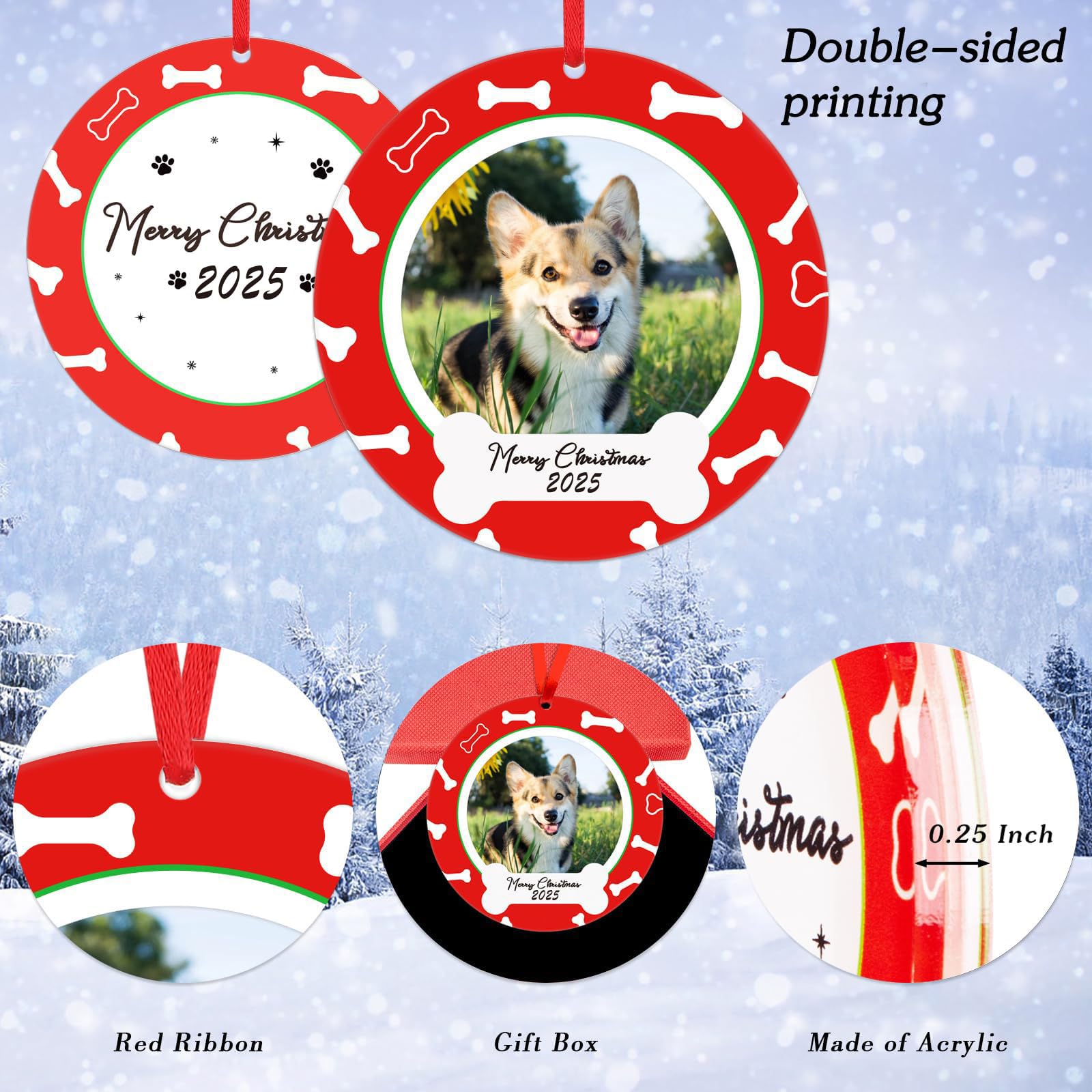 PETCEE Dog Picture Frame Ornaments 2025 - Dog Ornaments for Christmas Tree Decorations Personalized Dogs Christmas Picture Frame