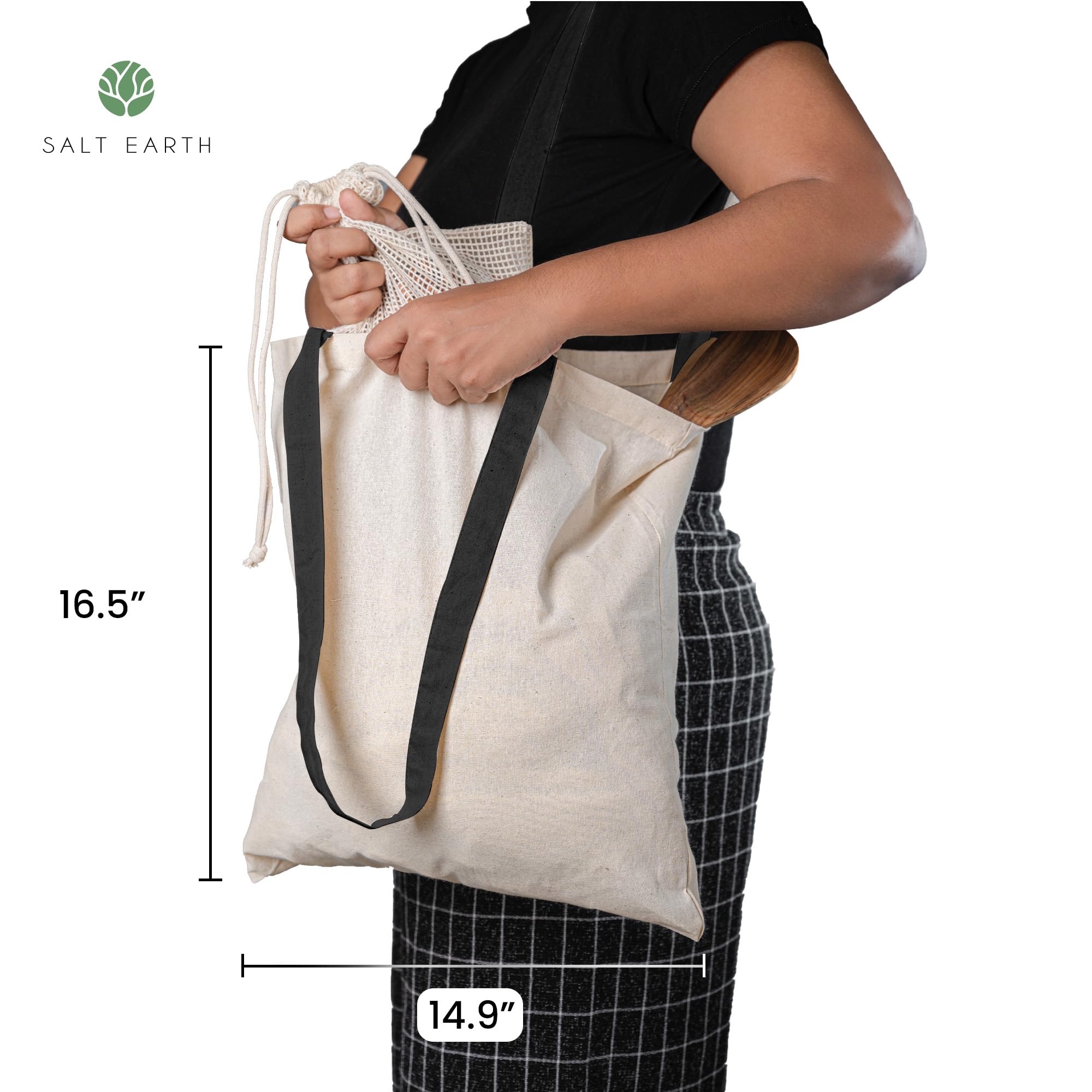 Salt Earth Pack Of 5 100% Cotton Reusable Bulk Grocery Tote Bag, Reusable Shopping Bags, Suitable For Diy,Beach Tote Bag,Promoti