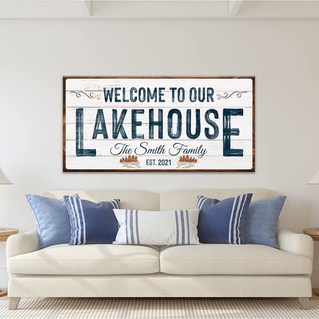 Tailored Canvases Custom Lake House Sign - Large Rustic Print Decor Canvas Wall Art For Living Room, Bedroom, Kitchen And Entryw