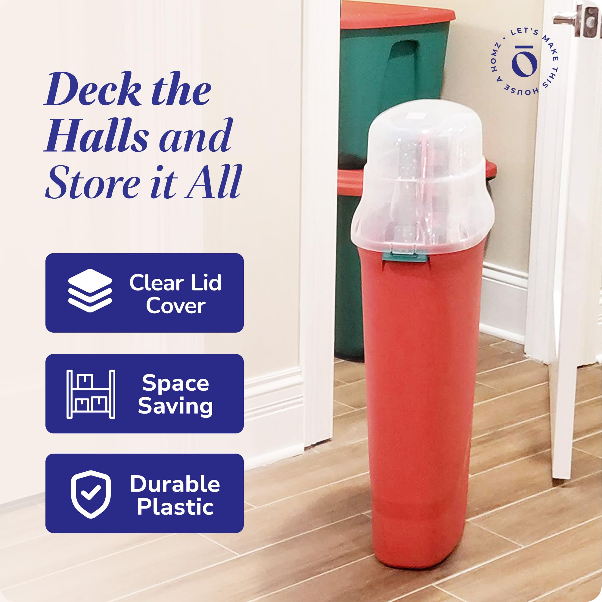 HOMZ 2-Pack Plastic Gift Wrap Storage Organizer, 30 Inches, Red & Clear for Christmas & Birthday Presents