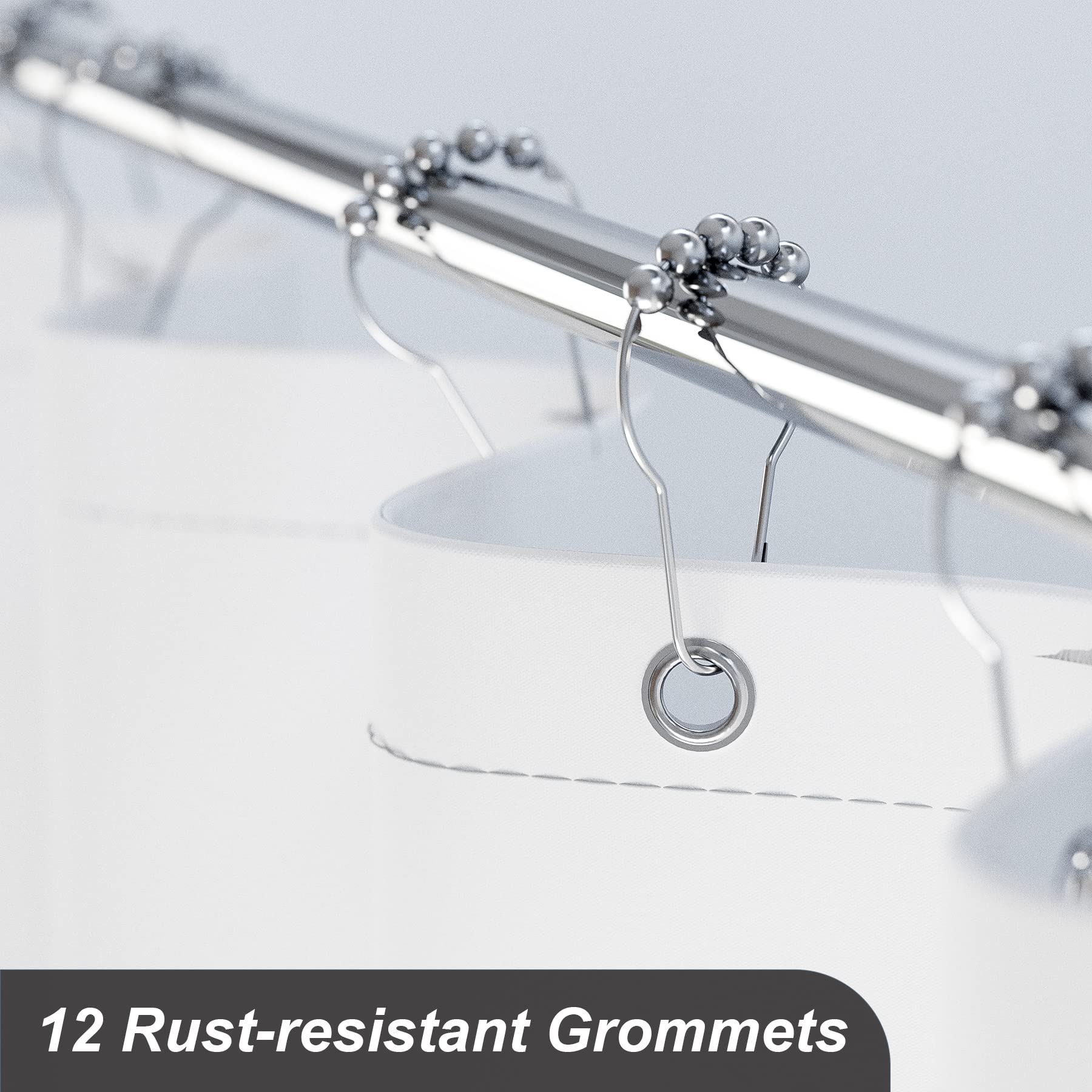 Amazerbath Long Shower Curtain, 72X78 Ombre Black Fabric Shower Curtain Set With 12 Shower Curtain Hooks, Farmhouse Cloth Black