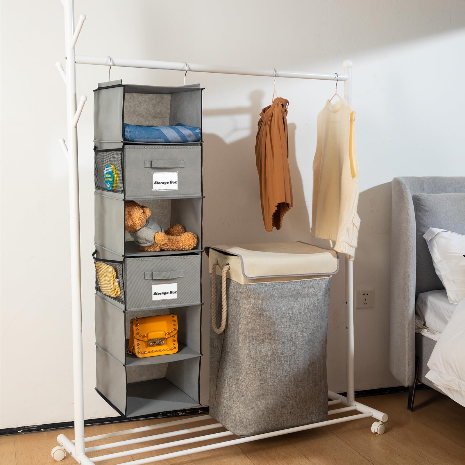 Brilliantjo 2 Pack 6 Shelves Hanging Closet Organizer With 2 Drawer, Hanging Storage With 4 Side Pockets For Clothes Shoes, 43.5