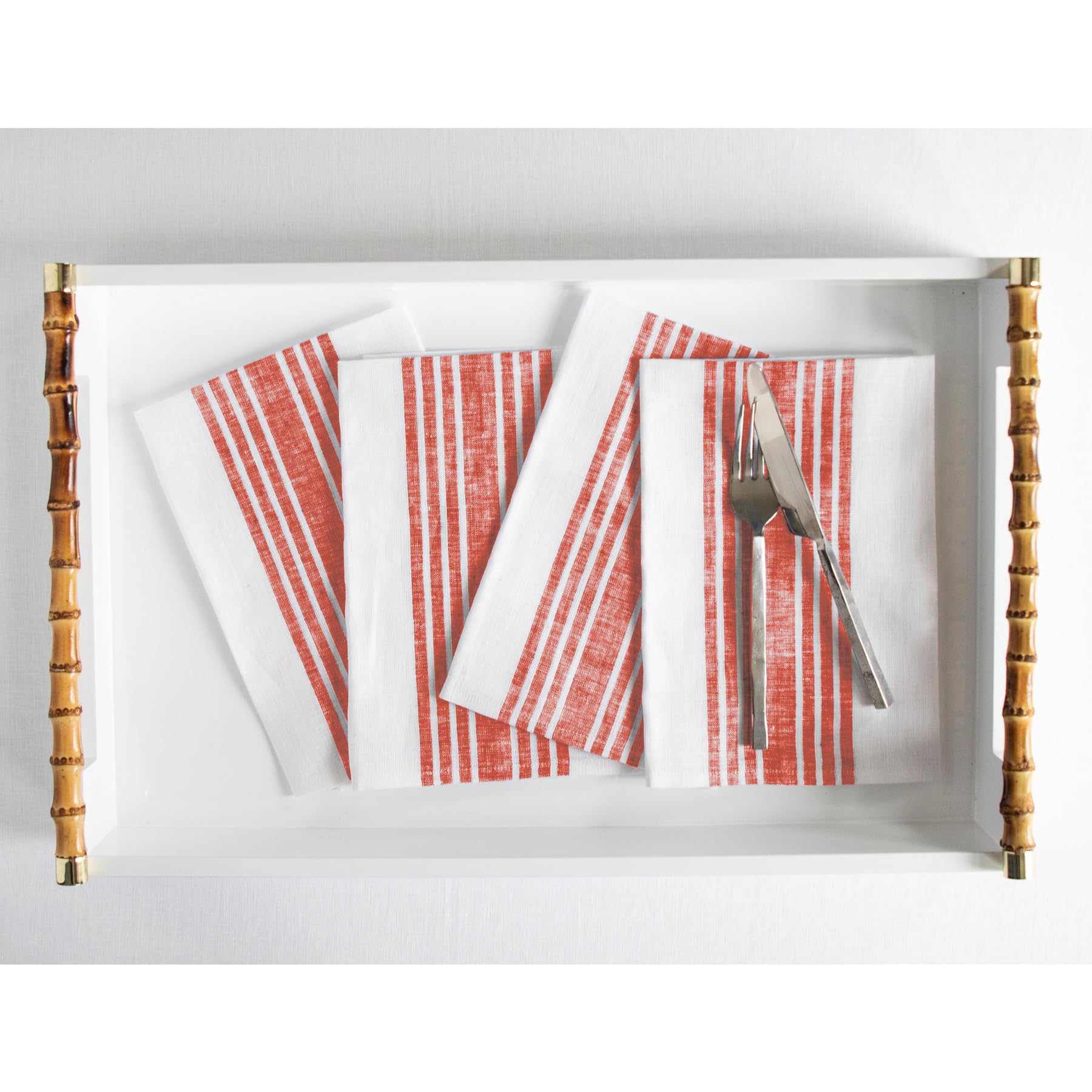 Solino Home Farmhouse Linen Dinner Napkins 20 X 20 Inch - 100% Pure Linen Stripe Red And White Cloth Napkins Set Of 4 For Spring