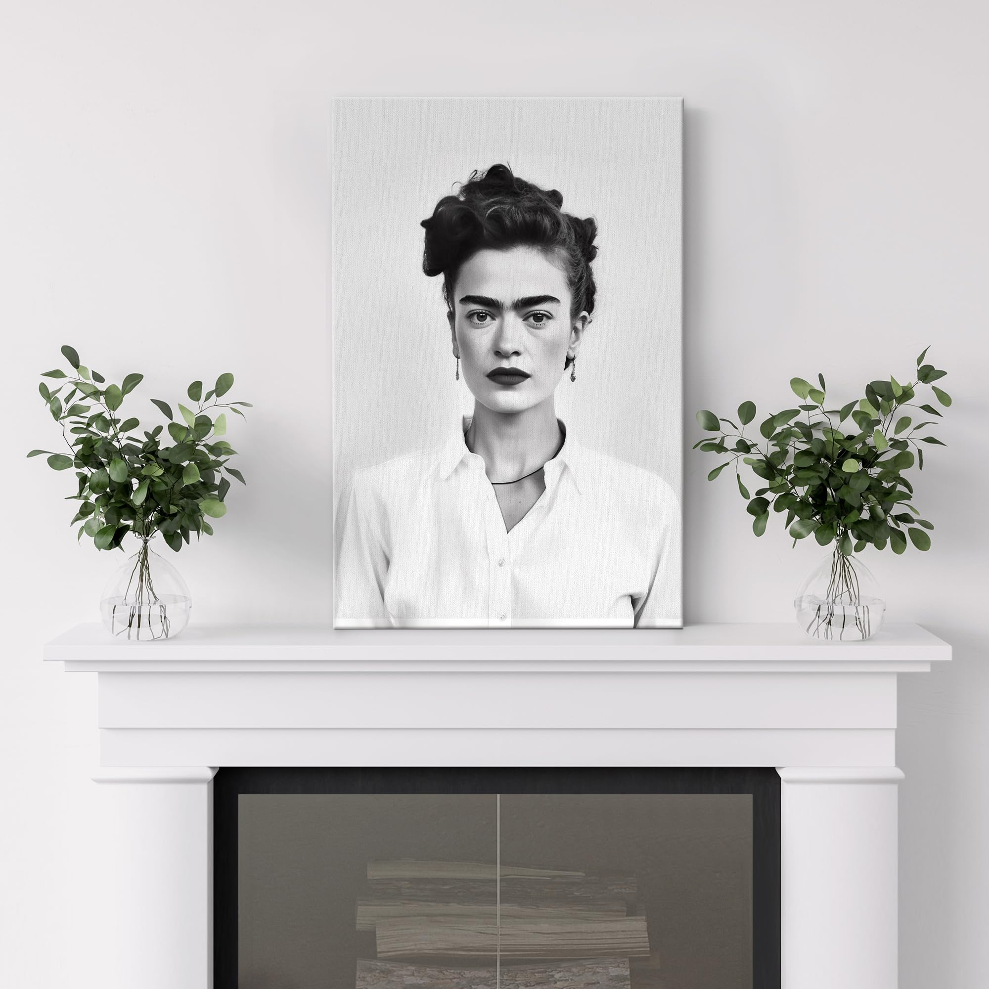 Wall26 Canvas Print Wall Art Frida Kahlo Black & White Classic Portrait Celebrities Pop Culture Photography Realism Vintage Retr