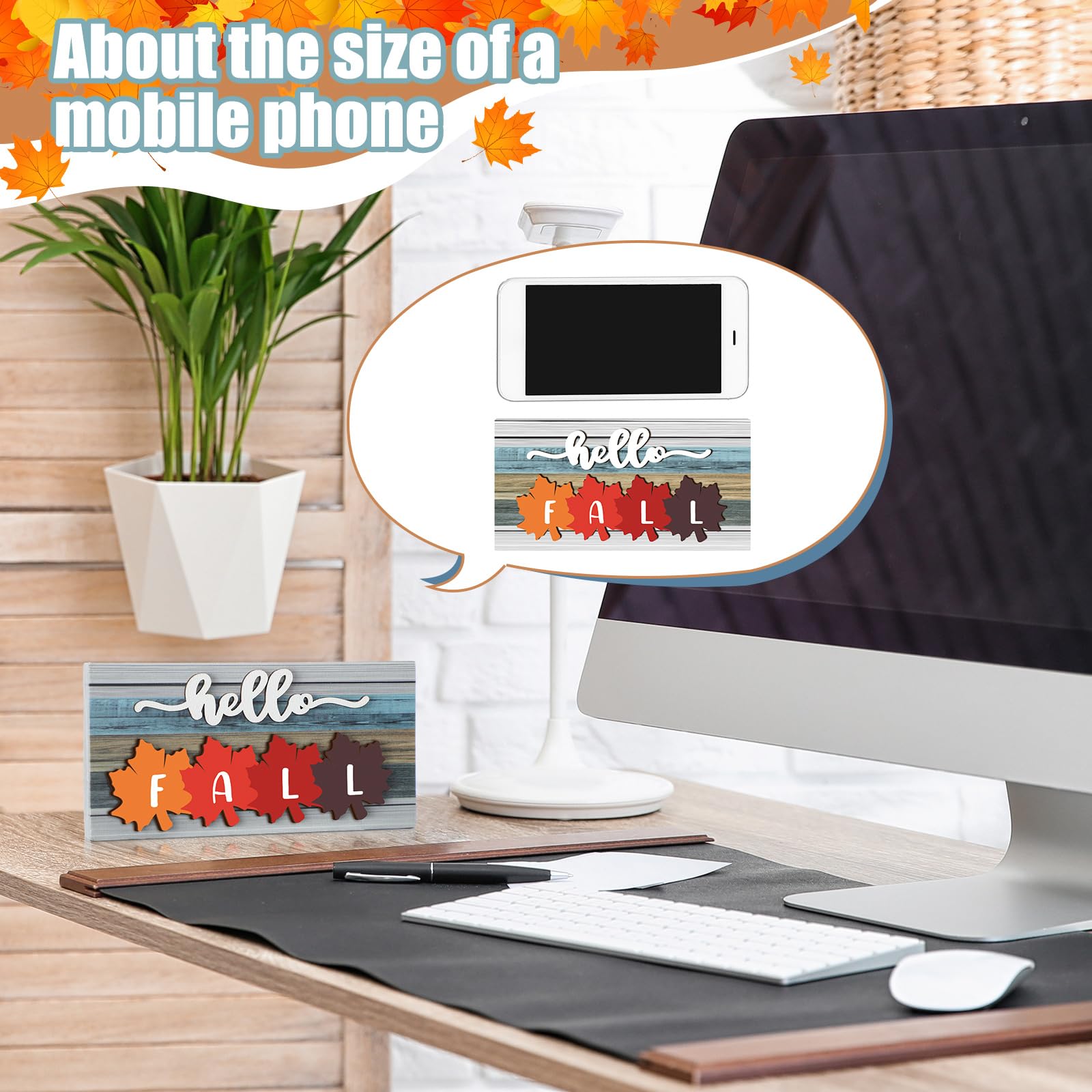 Roowest 5 Pcs Hello Fall Sign Interchangeable Seasonal Sign Spring Summer Winter Tiered Tray Decor 5.9 x 3 Inch Wooden 4 Seasons