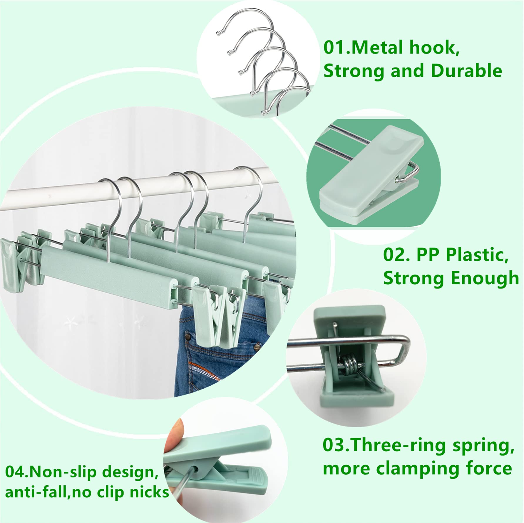 Lamitocs Skirt Hangers Pants Hangers with Clips 360 ? Swivel Hooks Space Saving Hangers for Pants  Skirts  Clothes  Jeans (10Pack  Light Green)