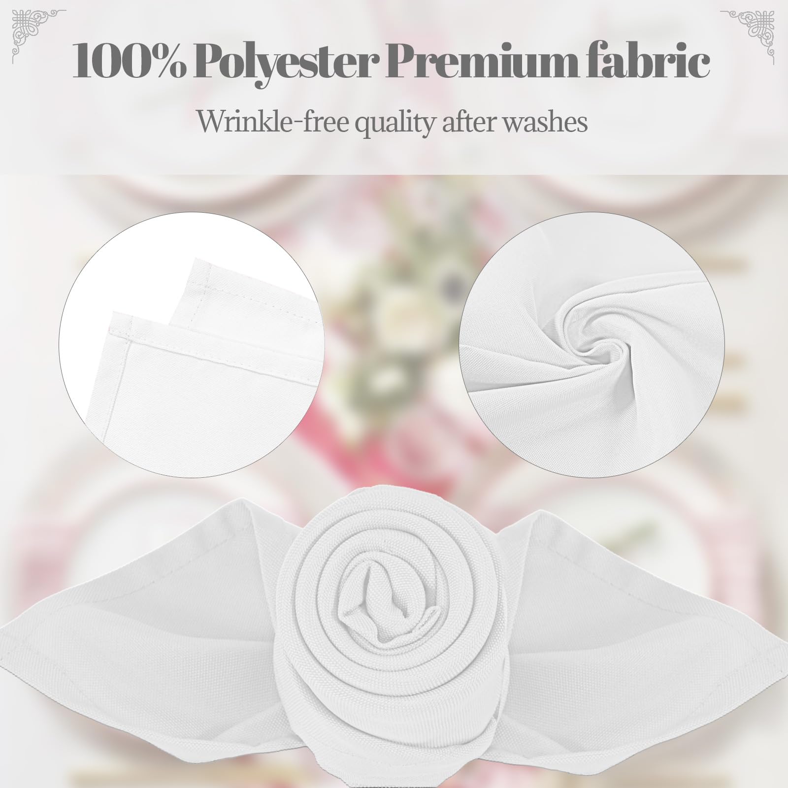 Ploymono White Heavy Duty Cloth Napkins - 17 X 17 Inch Solid Washable Polyester Dinner Napkins - Set Of 8 Napkins With Hemmed Ed