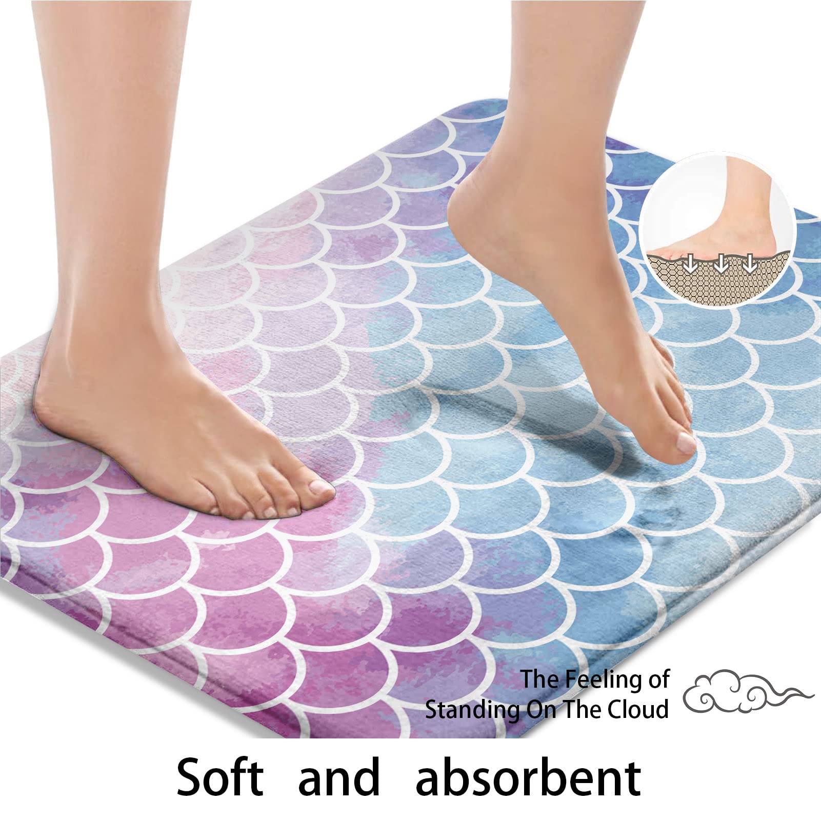 Britimes Purple Pink Gradient Bath Mat Mermaid Scale Texture Bathroom Rugs No Silp Cute Washable Cover Floor Rug Carpets Floor Mat 18x30 Inches for Kitchen Bedroom