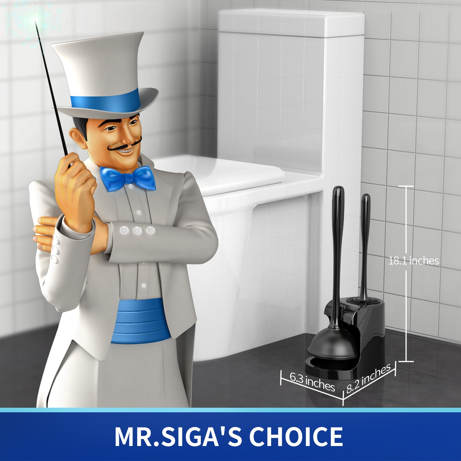 MR.SIGA Toilet Plunger and Bowl Brush Combo for Bathroom Cleaning  Black  1 Set