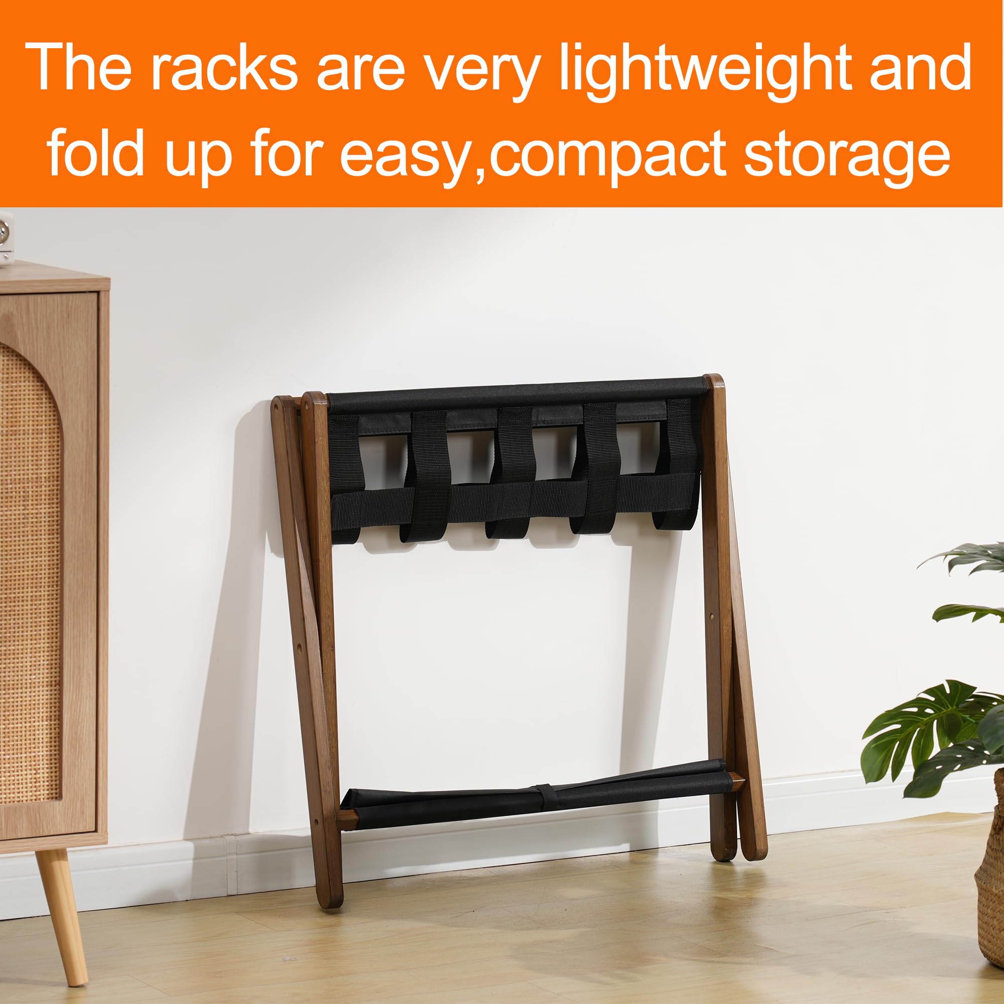 Heybly Luggage Rack, Folding Suitcase Stand With Storage Shelf, Luggage Holder With 5 Nylon Straps For Guest Room Bedroom Hotel,