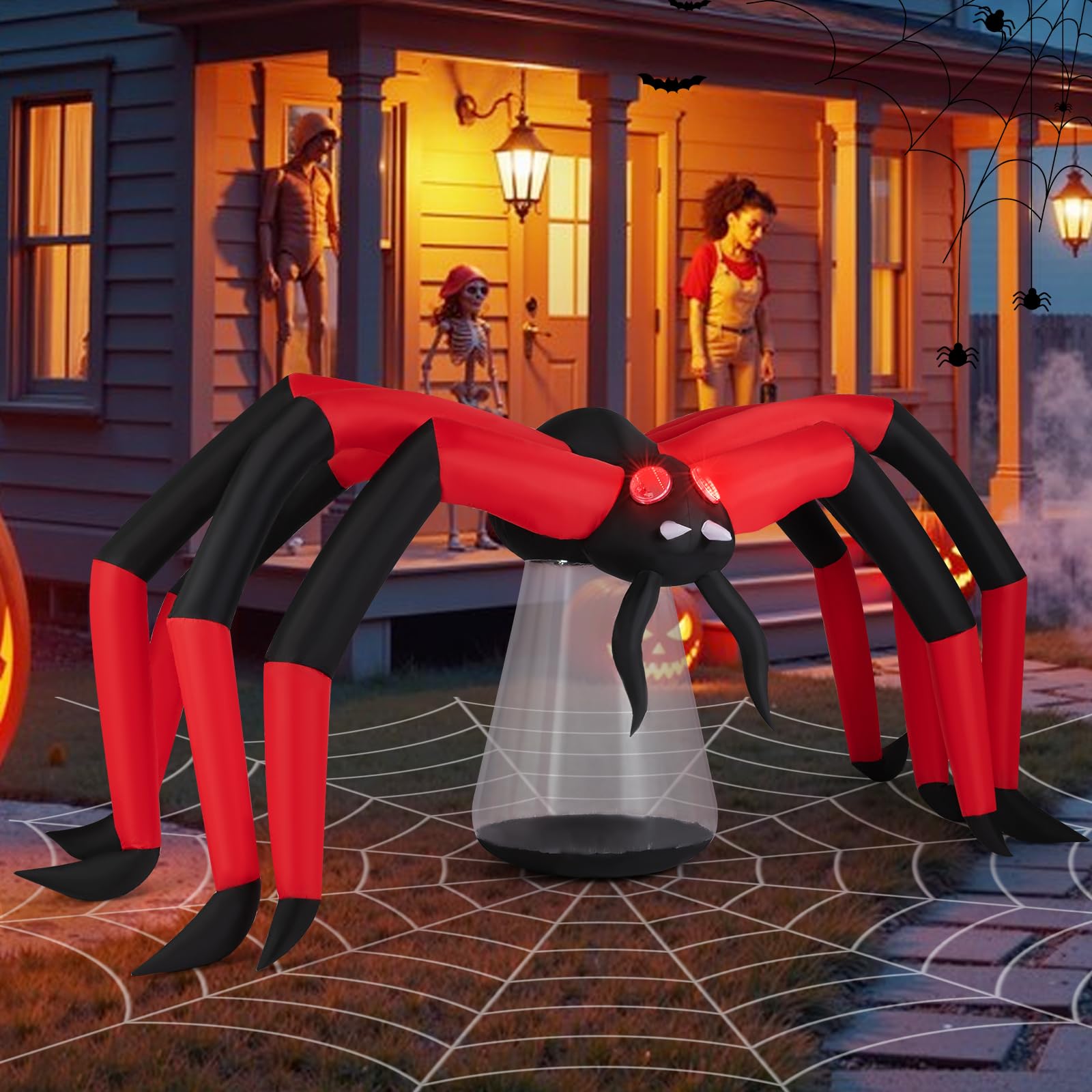 Tangkula 5 FT Inflatable Spider Halloween Decoration, Blow Up Yard Scary Spider with Red Tunnel Light Eyes, LED-lit Holiday Yard