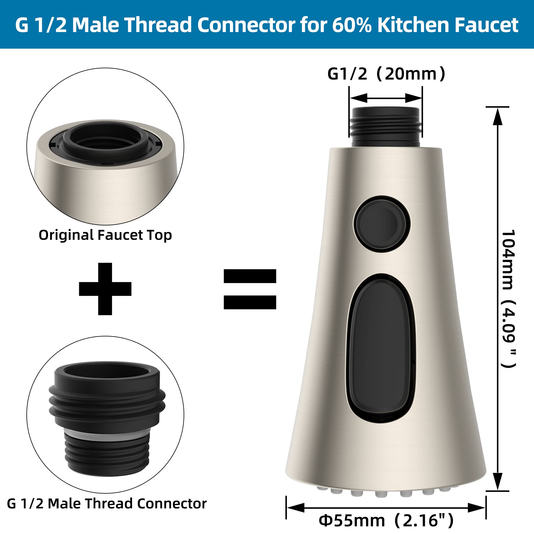 Pull Down Faucet Head Replacement with 9 Adapters Compatible with Moen Delta Faucet Head  3 Function Kitchen Sink Faucet Sprayer Head  Brushed Nickel Finish Kitchen Faucet Head