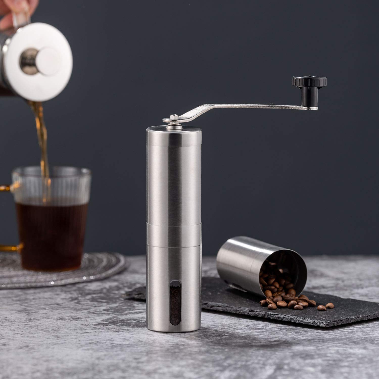 PARACITY Manual Coffee Bean Grinder Stainless Steel Hand Coffee Mill Ceramic Burr for Aeropress  Drip Coffee  Espresso  French Press  Turkish Brew