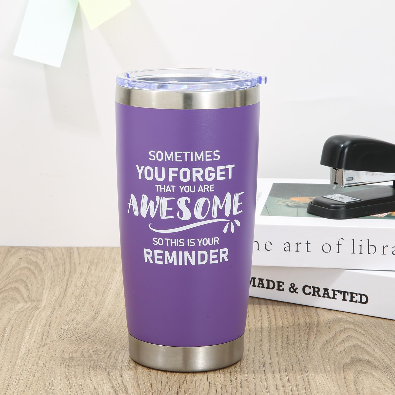 NOWWISH Inspirational 20oz Purple Tumbler, Sometimes You Forget You re Awesome Stocking Stuffer for Women, Unique Christmas Bir