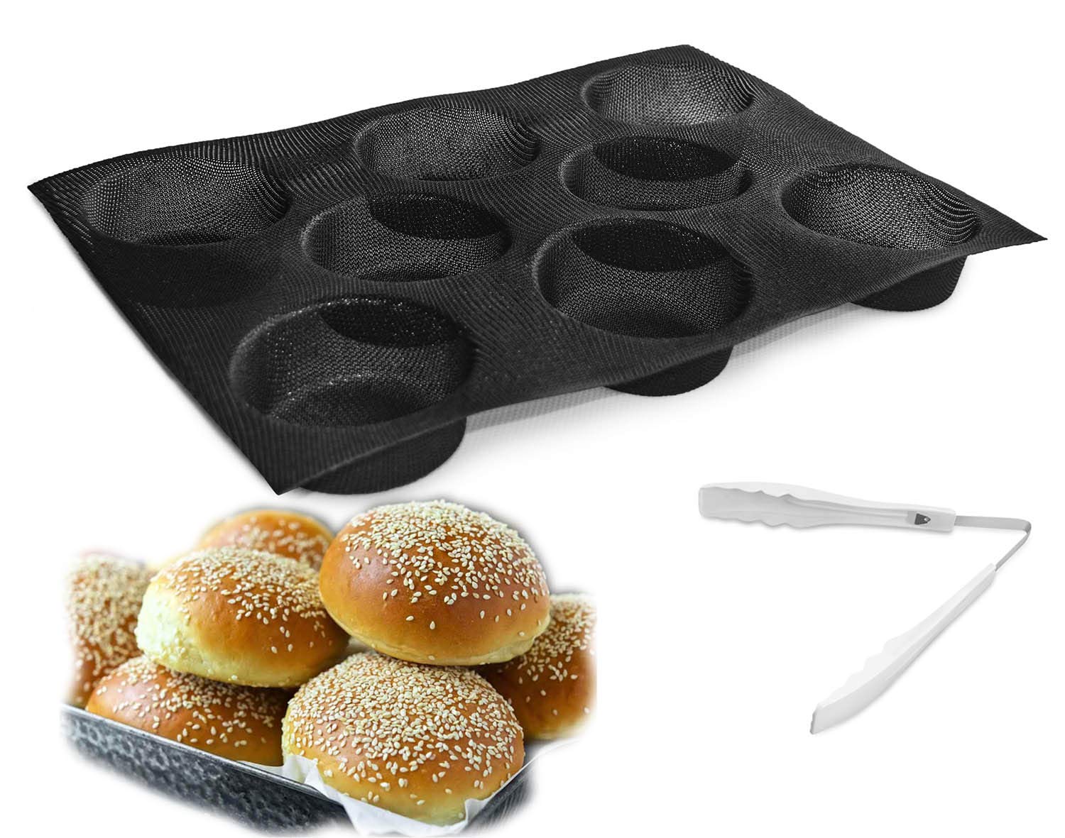 Hamburger Bun Pan For Baking, Mesh Silicone Hamburger Bun Mold, 8 Cavities Silicone Loaf Pan, Silicone Hamburger Bread Forms Per