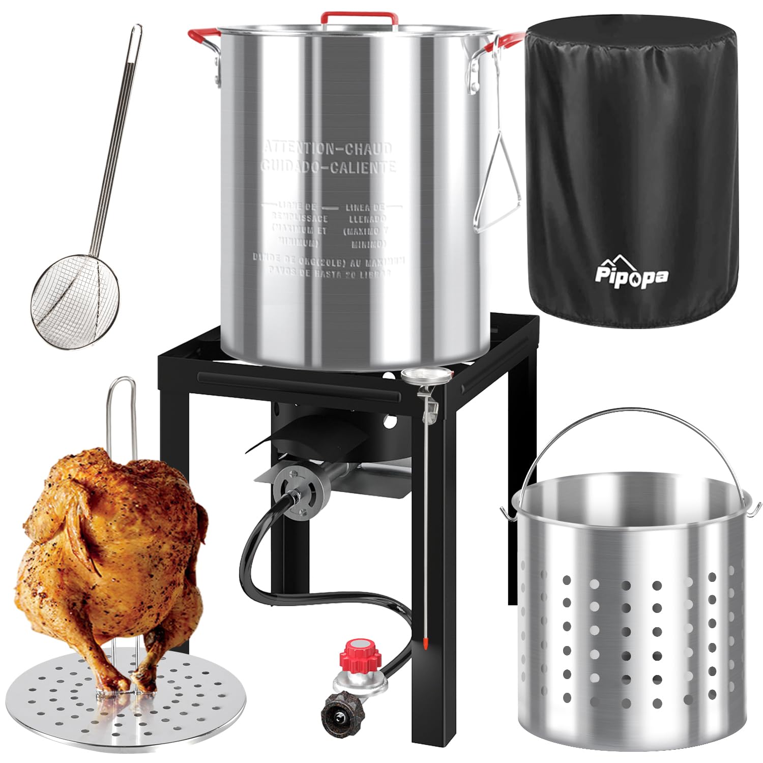 36QT Outdoor Fryer | Turkey Deep Fryer | Seafood Boil Pot | Cover & Skimmer Included | 50,000BTU Propane Burner | Aluminum Deep 