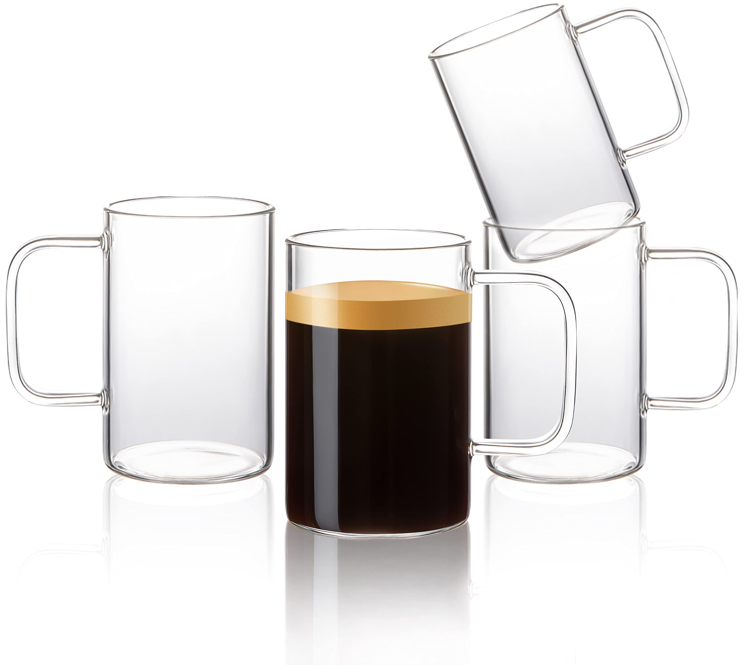 Aquach 4Pcs 18 Oz Clear Glass Coffee Mugs With Handle - Large Cups For Coffee, Tea, Latte, Cappuccino