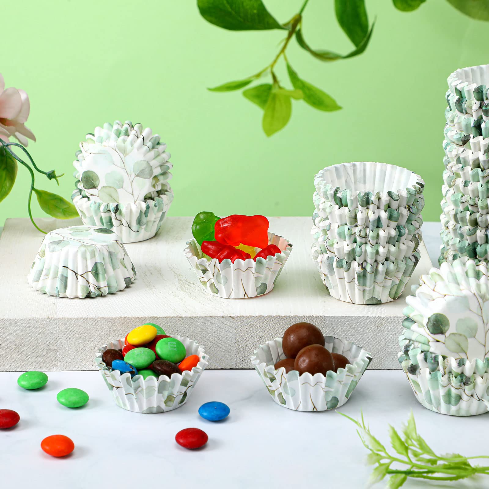 600 Count Green Mini Cupcake Wrappers Liners For Baking Greenery Eucalyptus Cupcake Liners Mini Baby Shower Cupcake Baking Rusti