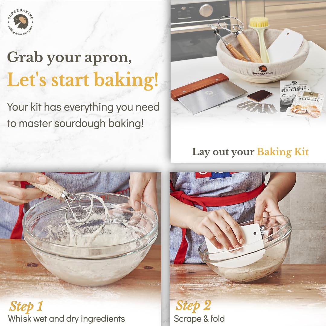 Superbaking Banneton Bread Proofing Basket, Sourdough Bread Baking Supplies, Round 9 Inch Sourdough Starter Kit, Proofing Basket