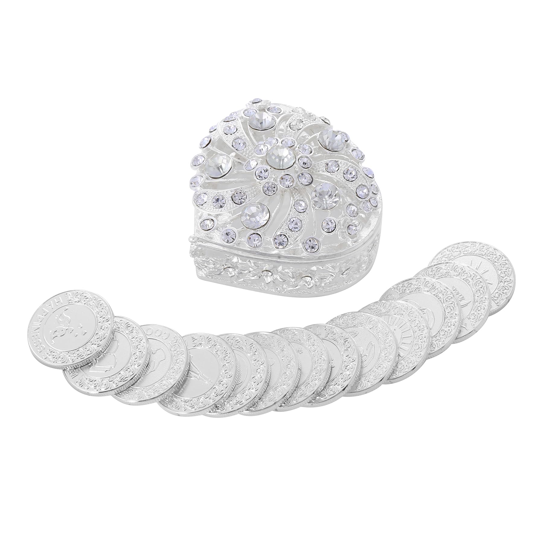 TINGKU Catholic Wedding Spanish Silver coins, Centros de mesa para bodas,Recuerdos para boda with Diamond heart shaped box,Recue