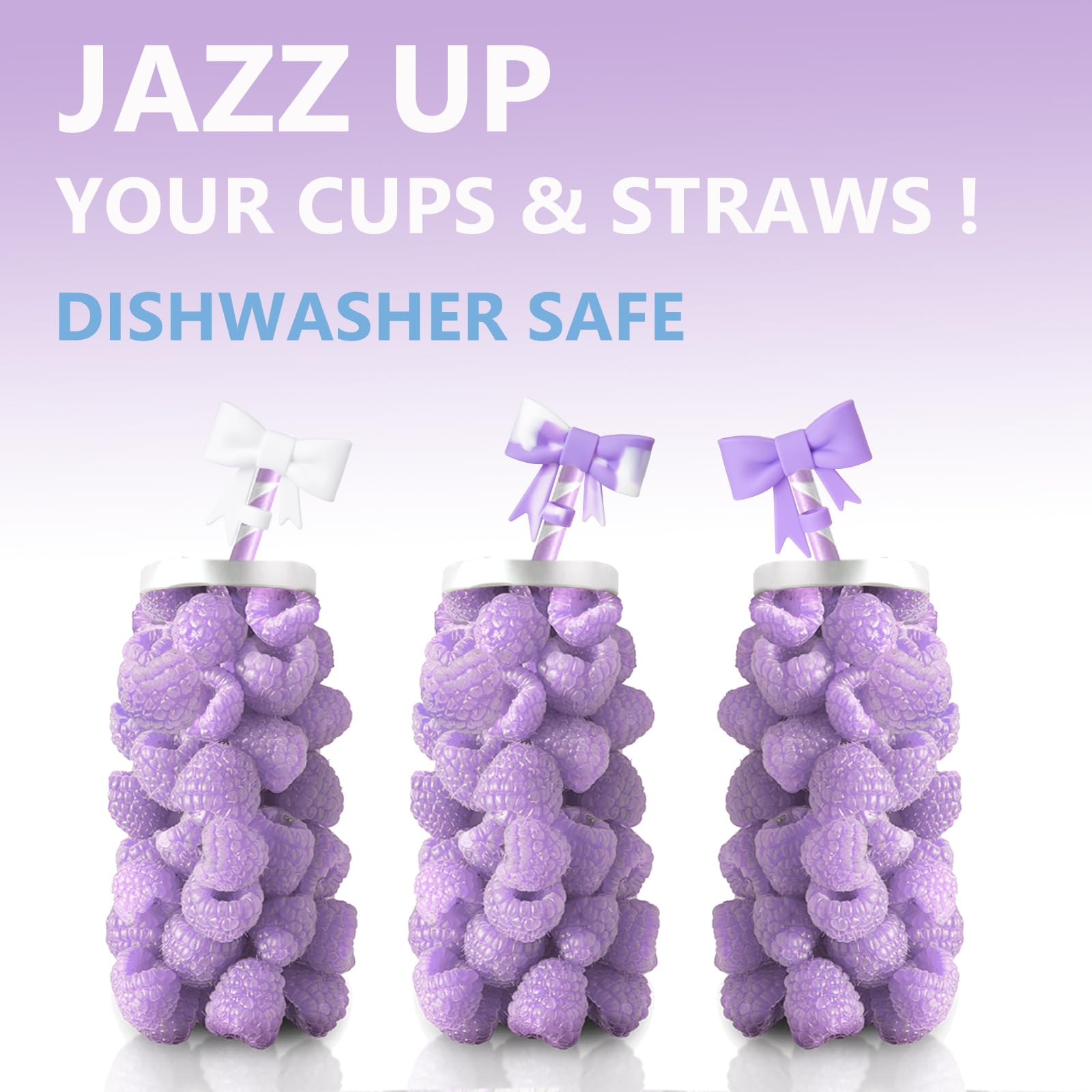 YAYAYOUNG Silicone Straw Covers - 3 Pcs Purple Bow Toppers for Stanley 30/40 oz Tumblers, 10mm Size, Reusable Lid Protectors