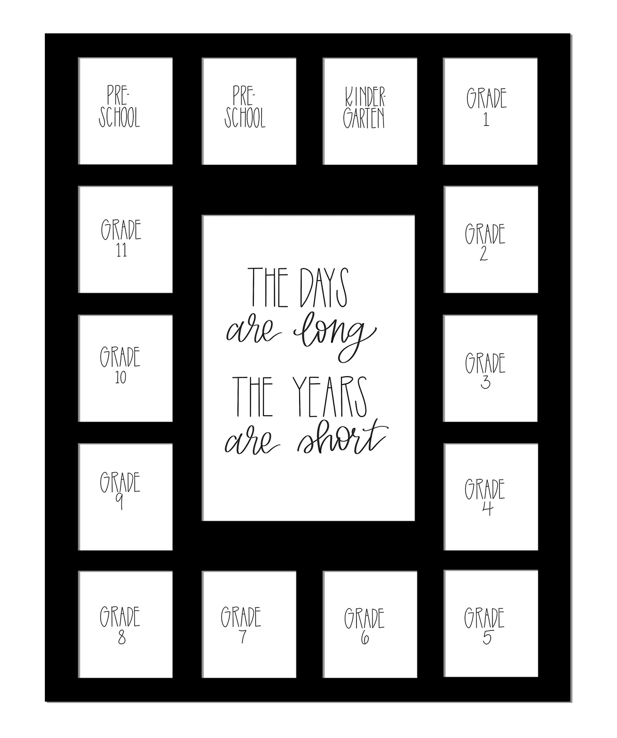 Hope Woodworking School Days Picture Mat with Multiple Openings - School Years Photo Collage - The Days Are Long Picture Mat - N