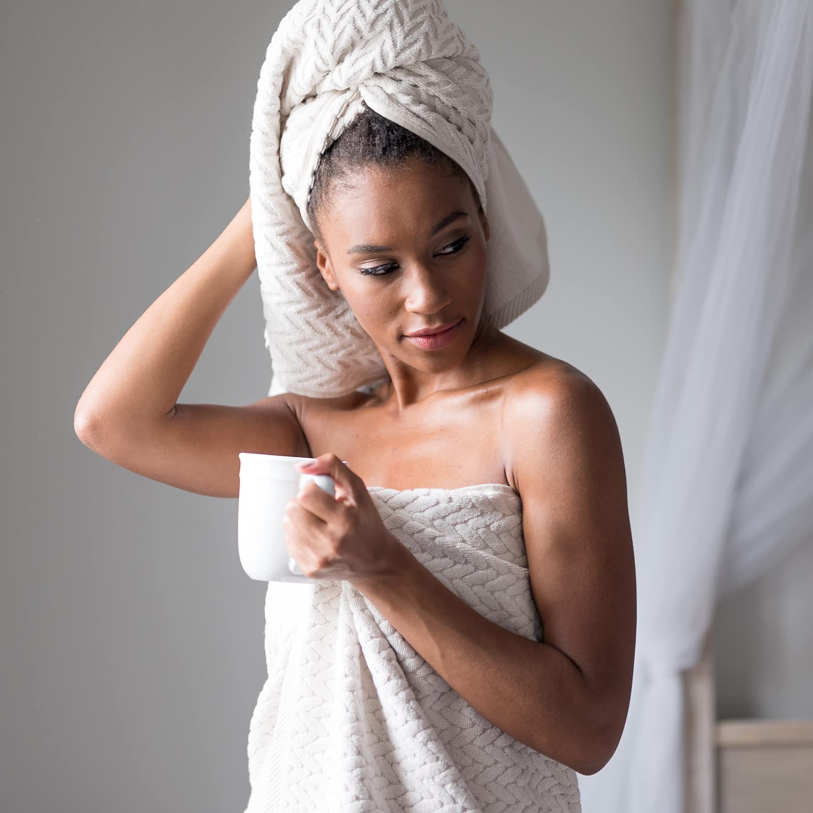 Texere 100% Organic Cotton Jacquard 650 Gsm Premium Bath Towel Sets - Extra Absorbent Quick Dry And Plush (Cable, Excalibur, 2 B