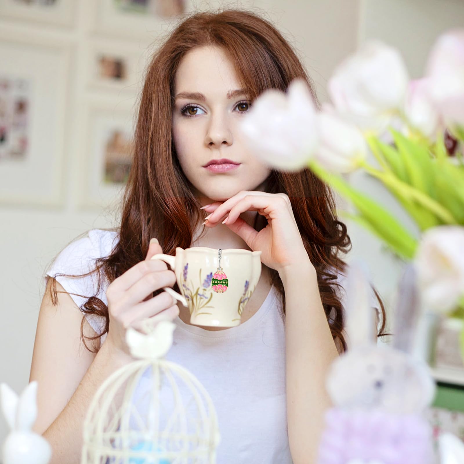 2Pcs Easter Stainless Steel Mesh Tea Infuser, 2.1 inch Tea Ball with Easter Eggs Pendant,Tea Strainer Tea Diffuser Tea Steeper f